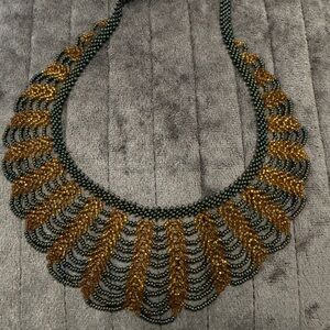 Elegant Gold and Green Beaded Necklace